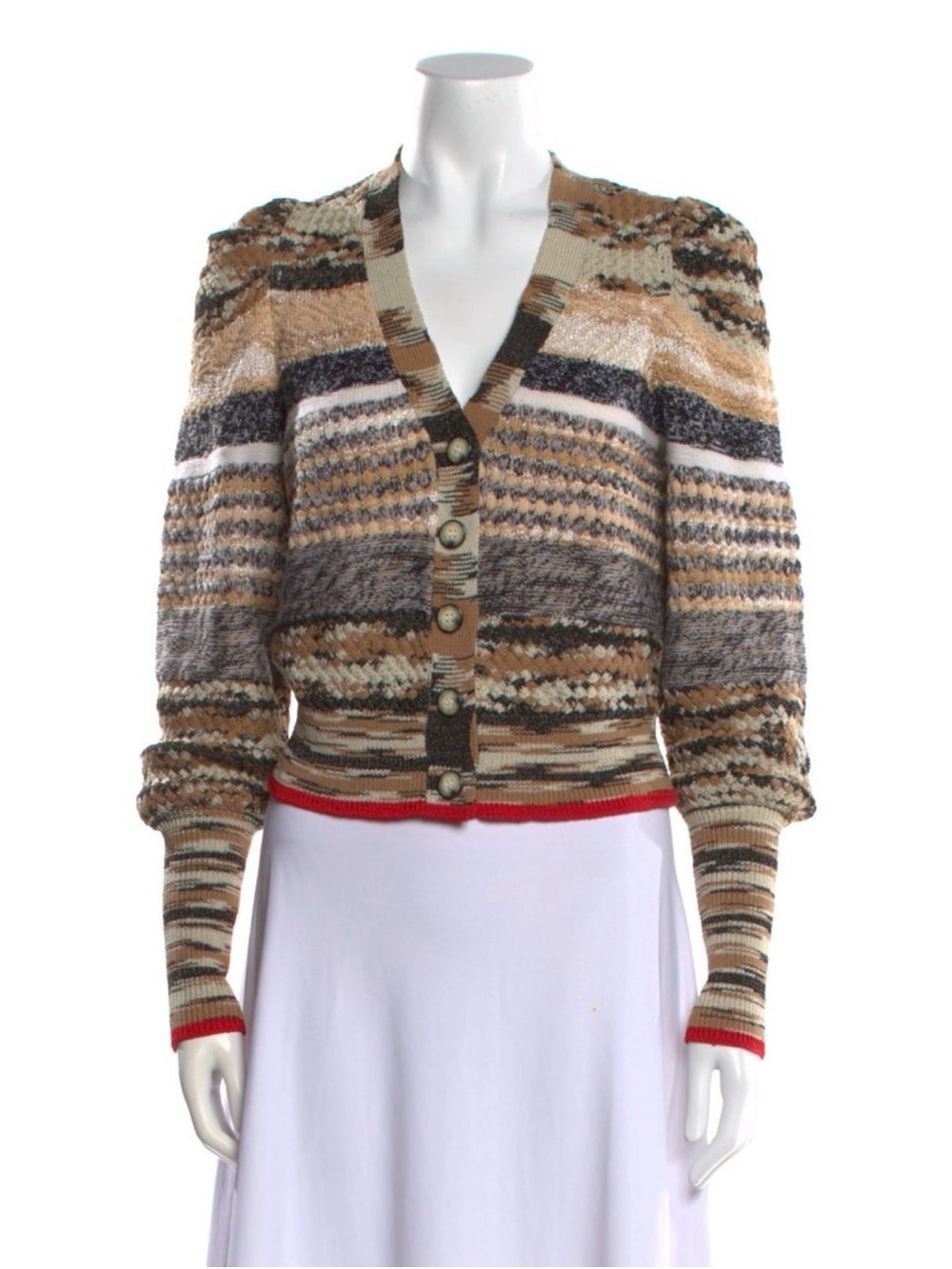 Veronica Beard Cream Striped Cardigan XS
